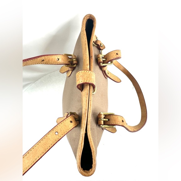 Dooney Bourke Vintage Brown Cotton Small Bucket Shoulder Bag Brown Leather Trim - Picture 7 of 12